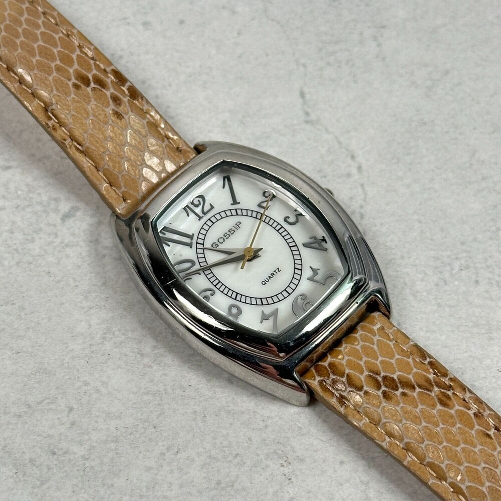 Gossip Watch Women 31mm MOP Dial Brown Animal Print Band Silver Tone New Battery